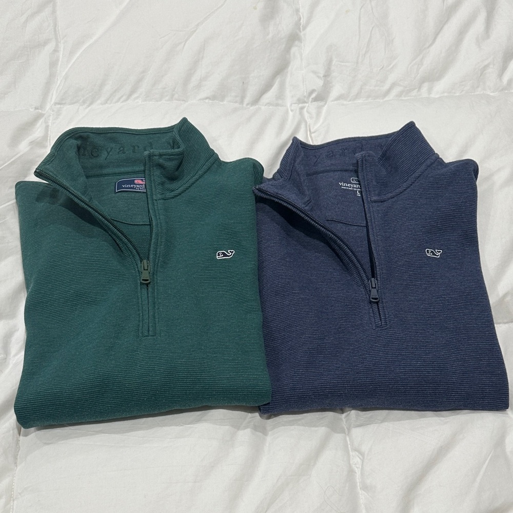 Vineyard Vines Boys Green and Navy Saltwater 1/4 zips (2)